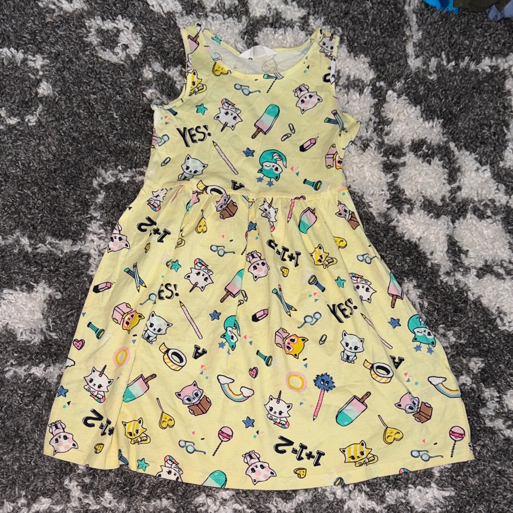 NWOT H&M Girls Kids Cartoon Print Sleeveless Jersey Flowy Dress - Yellow - 8-10